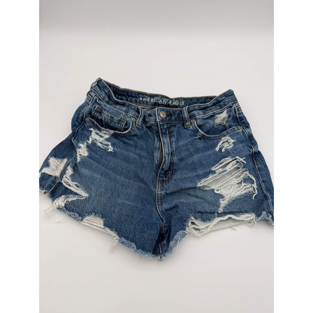 American Eagle 8 Blue Distressed Denim Shorts High Waisted Ripped Cutoff Festivl